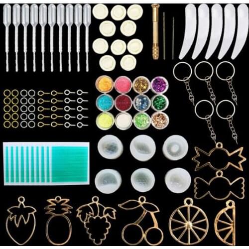Fruit Candy Jewelry Silicone Resin Mold Metal Frame Kits Stud Earrings Casting Tools Set Pendant Making DIY Craft