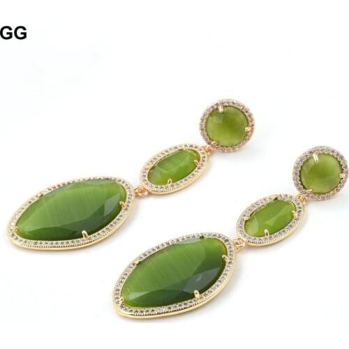 GuaiGuai Green Cat Eye Cz Pave Yellow Gold Color Plated Stud Earrings Classic Rhinestone Geometric Women Dangle Earrings