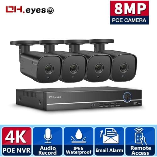4K Ultra HD POE IP Camera 4CH Security Camera System 8MP H.265 NVR Audio Record Outdoor AI Detection Video Surveillance KIT