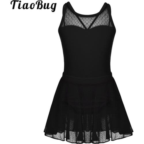 TiaoBug Girls Sleeveless Splice Ballet Tutu Dance Leotard Mesh Skirt Set Gymnastics Leotard Dress Ballerina Party Kids Dancewear