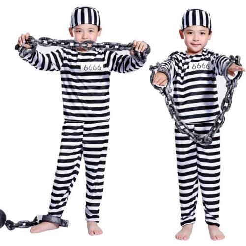 Halloween Cosplay Costume clothes boy child striped prisoner prisoner costume masquerade costume