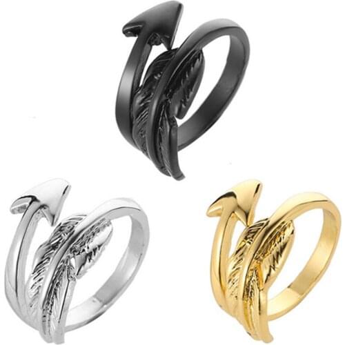 Trendy Unisex Open Adjustable Alloy Rings Feather Shooting Arrow Metal Rings Fashion Chic Jewelry Accessories Gift For Men Women