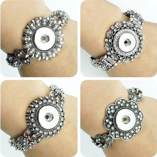 Fashion SG0114-0125 Beauty Crystal Flowers elegant charm sna bracelet 20CM fit 18MM snap buttons jewelry