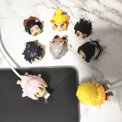 Cartoon Portable Case For iPhone USB Charging Anime Demon Slayer Charging Cable Protector Cable Cord Holder Usb Cable Bite
