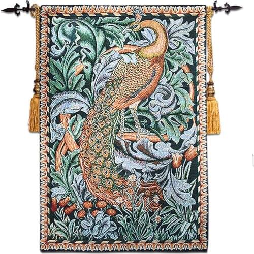 Free shipping good quality Aubusson jacauard 58*88cm william morris peacock wall hanging tapestryArt jacquard tapestry