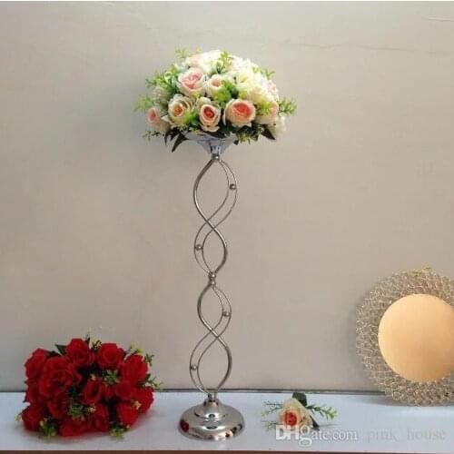 Cheap elegant new designe Tall metal material silvery wedding pillar flower stand,vase centerpieces for aisle decoration