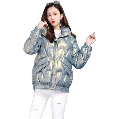 2021New Winter Womens Shiny Down Padded Coat Jacket Female Short Thickening Keep Warm Jackets Loose Fashion Women Parkas C1312