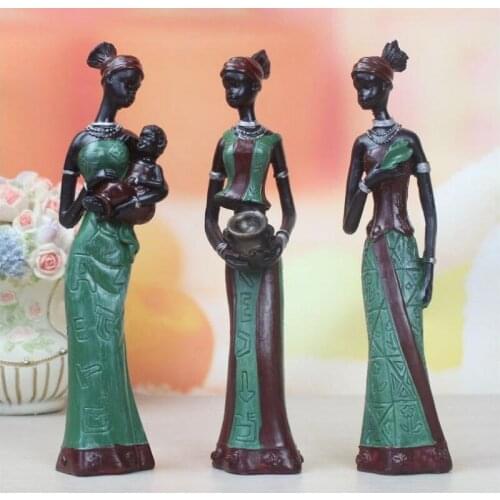 New 3PCS African Lady With Vase Ornament Ethnic Statue Sculptures National Culture Table Figurine Home Decor Crafts Gifts