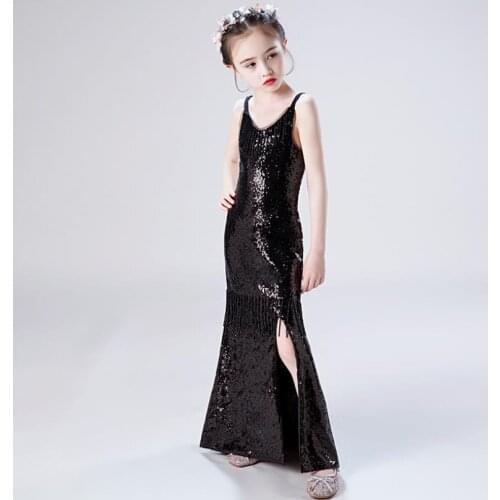 2020 Summer New Girl Princess Dress Sleeveless Sequins Fashion split ends Dress For Girl Wedding Party Mermaid Gown Vestidos L60