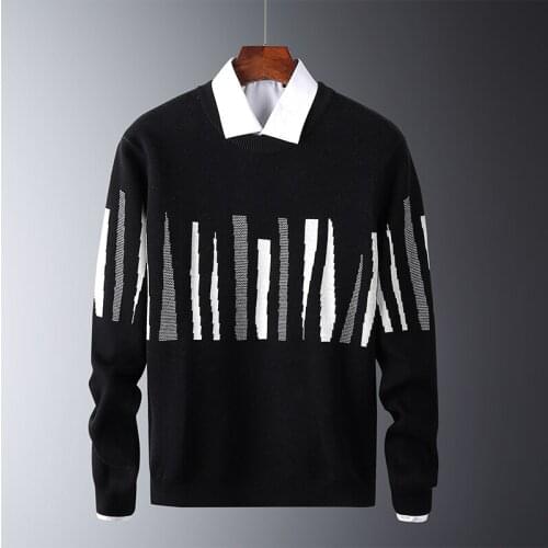 New Sweater Men Casual Stripe Knit Hip Hop Streetwear Autumn Mens O-Neck Sweaters Pullover 100% Cotton Vintage Tops Tracksuit