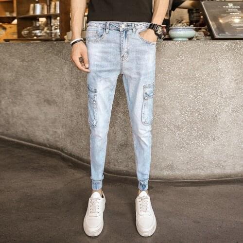 Wholesale 2020 Light-colored denim jeans mens summer thin foot pants Korean style trend tight-fit casual street pencil pants