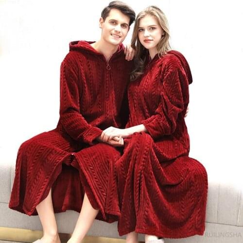 Autumn and Winter Zipper Thickened Long Facecloth Robe Female Large Size Men Warm Coral Velvet Bathrobe Couple Pajamas Dress