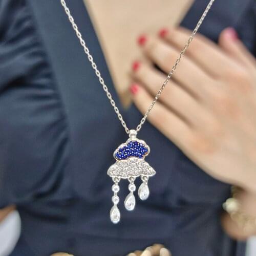 Blue Zircon Stone Raindrop Cloud Handmade Necklace For Women Girls Valentines Day Fashion Jewelry Elegant