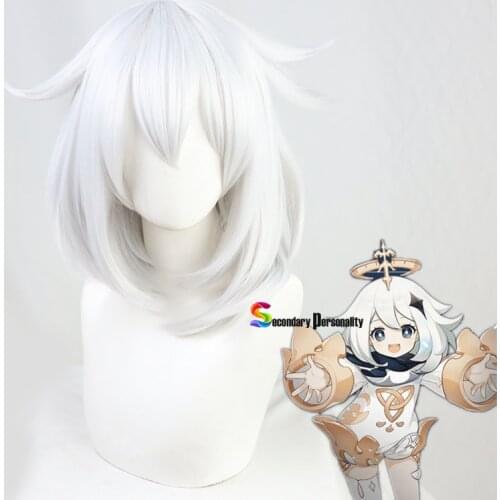 Genshin Impact Game Paimon Silver Gray Large Inner Buckle Cosplay Wig Anime Heat Resistant Synthetic Wig + Wig Cap