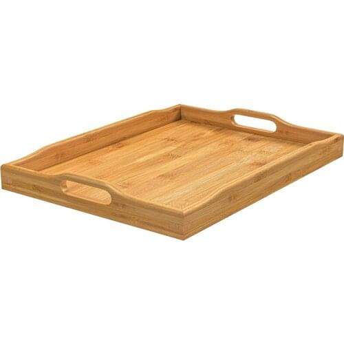 Bamboo Serving Tray with Handles Rectangular Wooden Breakfast Tray Works for Eating, Working, Storing, Used in Bedroom
