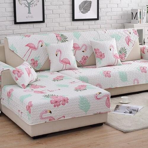 Simple Modern Flamingo Print Sofa Cover Cotton Non-Slip Sofa Towel Chair Covers Mats Living/Drawing Room Decorative L-Shaped