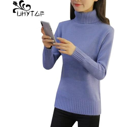 UHYTGF Knitted Pullover sweater womens Turtleneck Slim Warm Tops Female long sleeve Elasticity Autumn Winter Sweater Woman 1160