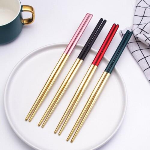 Coloful Tableware 304 stainless steel chopsticks square alloy chopsticks gold chopsticks wedding chop sticks korean metal