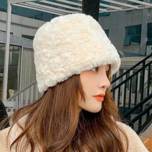 New Fashion Faux Fur fedora Hats For Women Bucket Hats Women Winter Panama Fisherman Caps Gorra Rabbit hair Hats шапка женская
