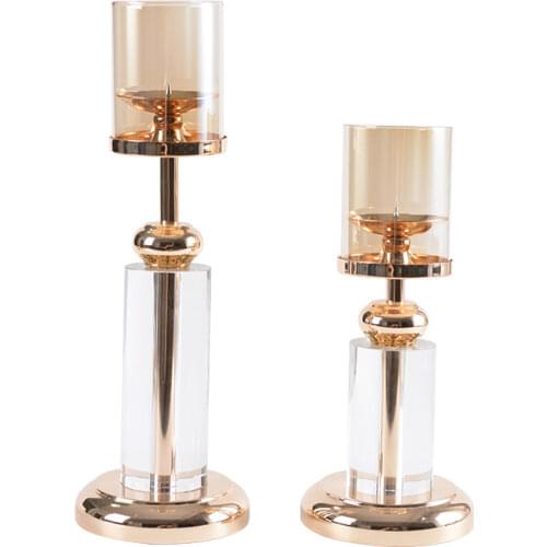 Nordic INS Crystal Candle Holder Metal Gold Candlestick Decoration Candlelight Dinner Decoration Wedding Centerpieces Gift FC521