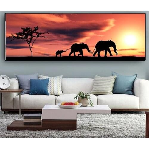 Printed Modern African Style Landscape Elephant Canvas Painting Aesthetic Wall Picture Art for Bedroom Room Home Decor Cuadros