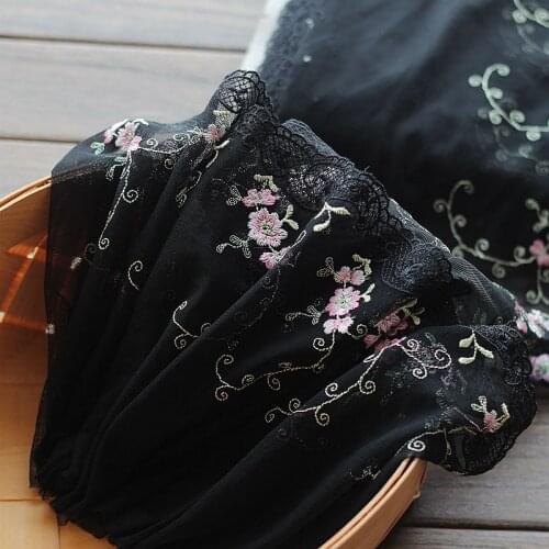 Free shipping 2yards/lot 20cm wide Embroidered Tulle Lace trim mesh lace trim~pink+~lovely