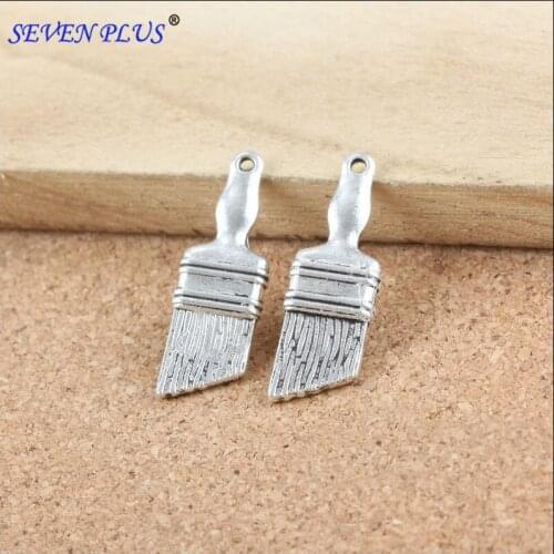 High Quality 8 Pieces/Lot 27mm*9mm Antique Silver Plated Tool Brush Charms