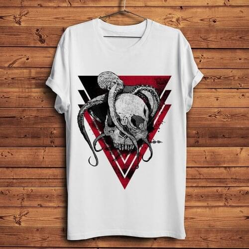 Deep sea octopus and skull funny t shirt men summer new white casual homme cool punk streetwear tshirt
