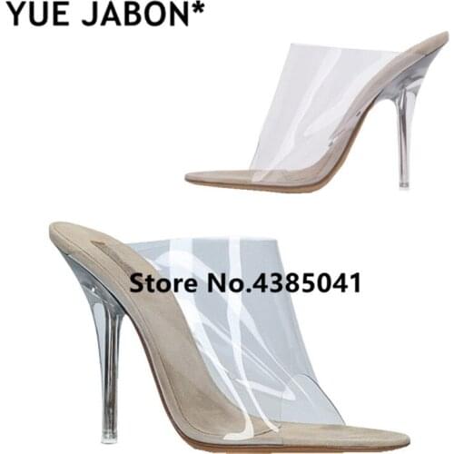 YUE JABON Women Sandals 2018 Fashion High Heeled Women Strange Heels Mules PVC Transparent Shoes Clear Open Toe Summer Shoes