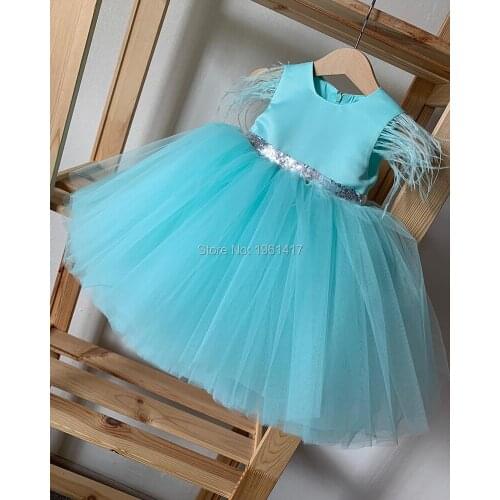 Newborn Baby Baptism Dress Satin Princess Gown Infant 1 Year Birthday Dress Custom Made Christmas Party Dress With Feather