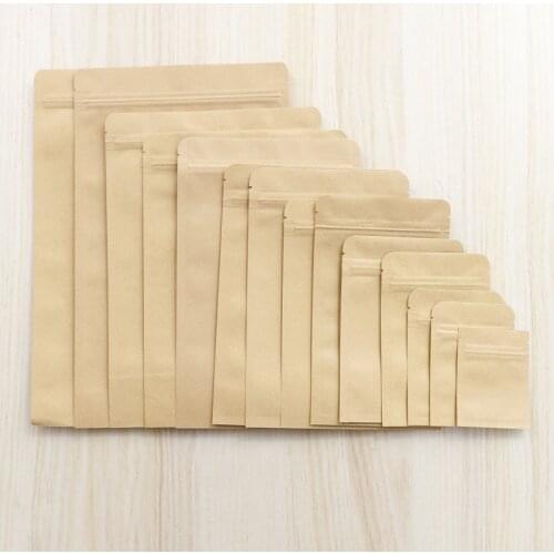 100pcs/lot Brown Kraft Paper Zipper Gift Bags Aluminum Foil Bags Food Packaging Bags Candy Coffee Ziplock Bags Free Shipping