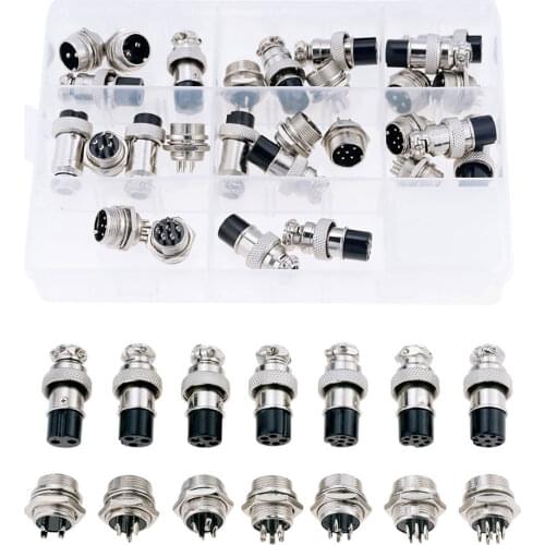 14PCS/Box GX16 2 3 4 5 6 7 8Pin Male & Female 16mm Circular Aviation Socket Plug Wire Panel Connector Socket Plug Metal