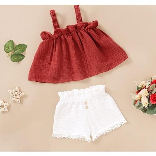 2pcs/Set Solid Clothing Set Kids Cotton Daily Sleeveless Square Collar Tops Shorts Summer Baby Girls Casual Outfits