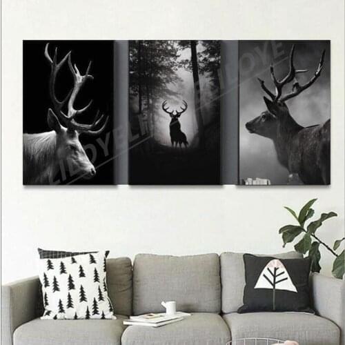 Black White Elk Deer Forest Landscape 5D Diamond Embroidery Sale mosaic full square/round drill diy 5d-diamond-painting FG1539