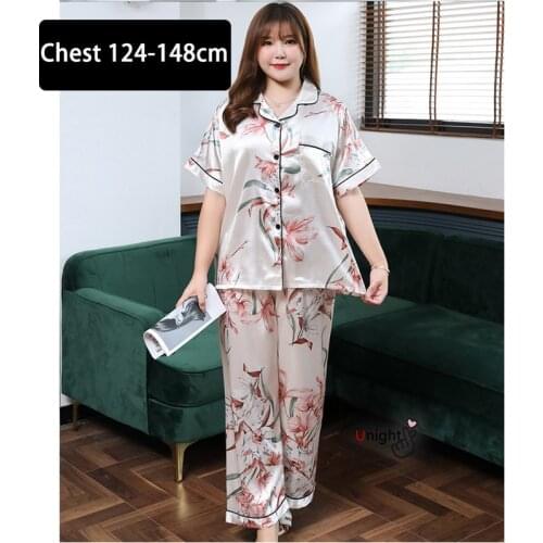 3XL-7XL Satin Pajamas Plus Size trouser suit Women Pyjamas Casual Set Silk Sleepwear Nightwear Home Clothes Loungewear pj Pijama