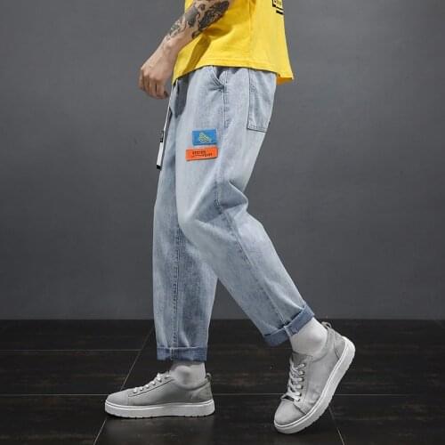 Streerwear light blueMen denim Pants 2021 Autumn Fashion Slim fit Man Casual jean Trousers Korean Male Harem jeans mens