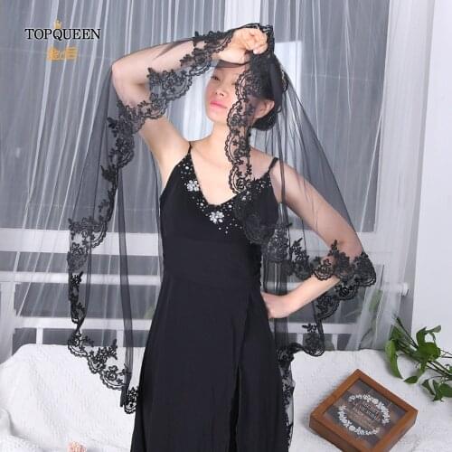 TOPQUEEN V65 One Layer Lace Edge Black Bridal Veil Wedding Veil 2020 Cosplay Wedding Party 1.5M Bride Short Veil with Metal Comb