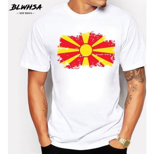 BLWHSA Summer Macedonia Flag Men T shirts Short Sleeve 100% Cotton Nostalgia Style T-shirts for Men Fitness Fans Tshirt