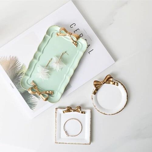 Ceramic Vintage Round Bow Jewelry Tray Kitchen Table Food Cake Ring Tray Tableware Wedding Sofa Storage Tray Decorative