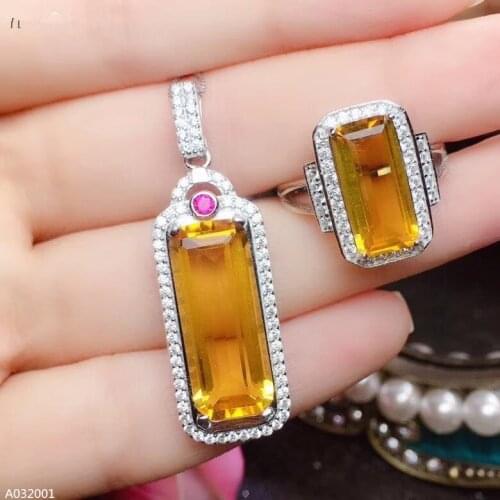 KJJEAXCMY Fine Jewelry 925 sterling silver topaz gemstone inlaid womens chain pendant ring 3-piece set luxury