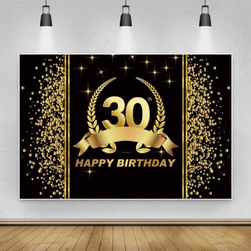 Laeacco 30th Happy Birthday Party Decor Golden Polka Dots Black Customized Vinyl Photocall Photo Backdrop Photography Background