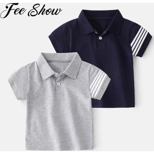 Infant Boys Summer Clothing Little gentleman Stripe short sleeves Solid Color Tops Breathable Cotton T-shirt Children Tee