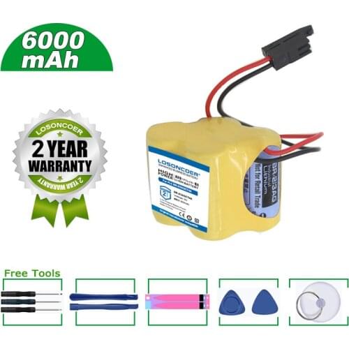 LOSONCOER Battery 6000mAh BR-2/3AGCT4A 6v Battery PLC BR-2/3AGCT4A Black Belt Hook Plug