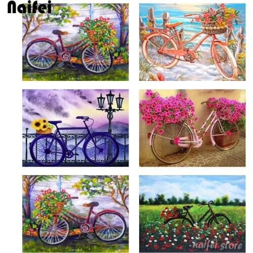 5d square/round Diamond Painting Kits Full Vintage Bicycle Garden Mosaic Flower Embroidery Bike Decorations For Home Diamond Art