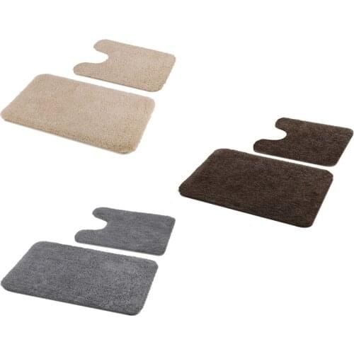 Bathroom Rugs Set 2 Pieces - Shaggy Soft Bath Mat & U-Shaped Toilet Rug, Non-Slip Machine Wash/Dry Absorbent