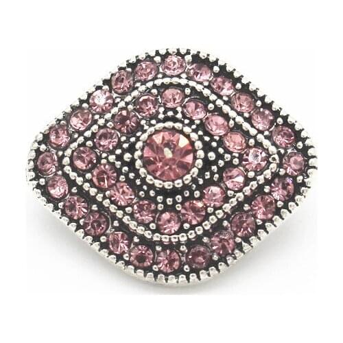Newest 6pcs/lot Snap Jewelry Vintage Rhombus Pink Full Rhinestone Snap Buttons Fit 18mm Snap Bracelet Bangles DIY Jewelry