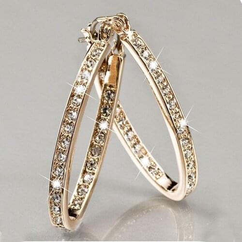 New Trendy Big U Shape Crystal Hoop Earrings For Women Jewelry Gold Color Round Circle Loop Earring Party Gift Z4N949