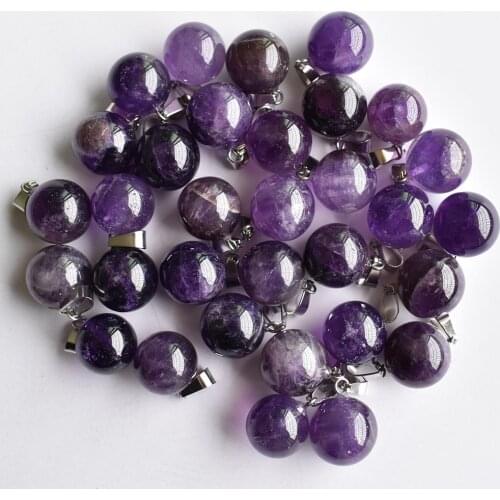 Wholesale 30pcs/lot 2020 fashion good quality natural stone Amethysts ball shape pendants for jewelry making free shipping