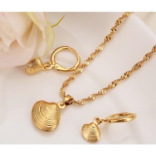 Africa 24k Gold cute shell Necklace earrings Trendy women Men Jewelry Charm Pendant Chain Animal Lucky Jewelry sets kids Gift