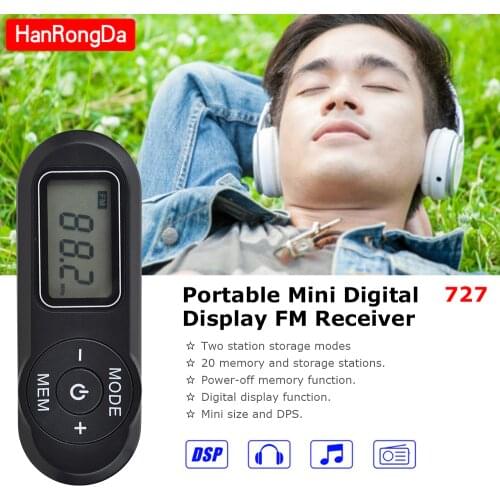 HanRongDa HRD-727 Mini smart FM Radio Digital Display FM Receiver Portable Retro MP3 Player Style DSP with Headphones Lanyard